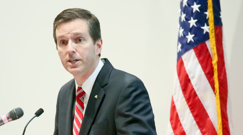 AK Steel CEO Roger Newport talks during a grand opening ceremony for the company’s new world-class Research and Innovation Center in Middletown, Friday, Apr. 7, 2017. GREG LYNCH/STAFF
