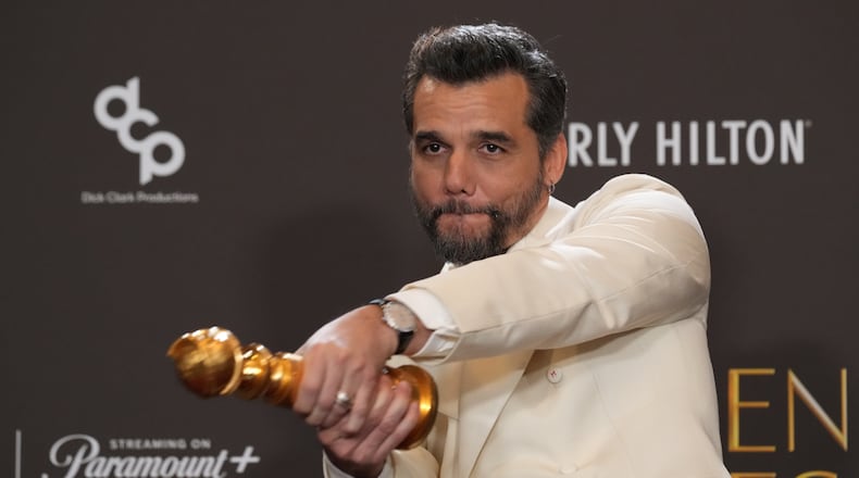 Wagner Moura poses in the press room with the award for best performance by a male actor in a motion picture – drama for "The Secret Agent" during the 83rd Golden Globes on Sunday, Jan. 11, 2026, at the Beverly Hilton in Beverly Hills, Calif. (AP Photo/Chris Pizzello)