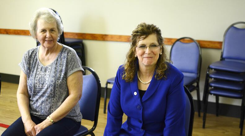 Butler County Commissioner Cindy Carpenter talks with voters on March 8, 2018, at the West Chester Activity Center on Cox Road in Liberty Twp. She is seeking the GOP nomination in the May 8 primary against West Chester Twp. Trustee Lee Wong. MICHAEL D. PITMAN/STAFF