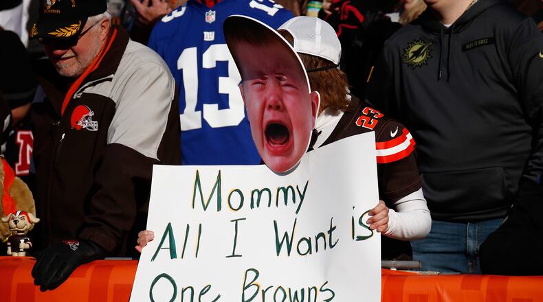 CLEVELAND, OH - NOVEMBER 27: A Cleveland Browns fan looks on during the second quarter against the New York Giants at FirstEnergy Stadium on November 27, 2016 in Cleveland, Ohio. (Photo by Gregory Shamus/Getty Images)