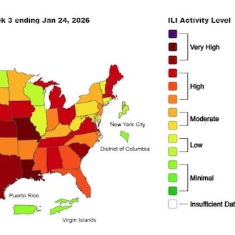 This is the weekly Outpatient Respiratory Illness Activity map from the CDC, for the week ending Jan 24, 2026.