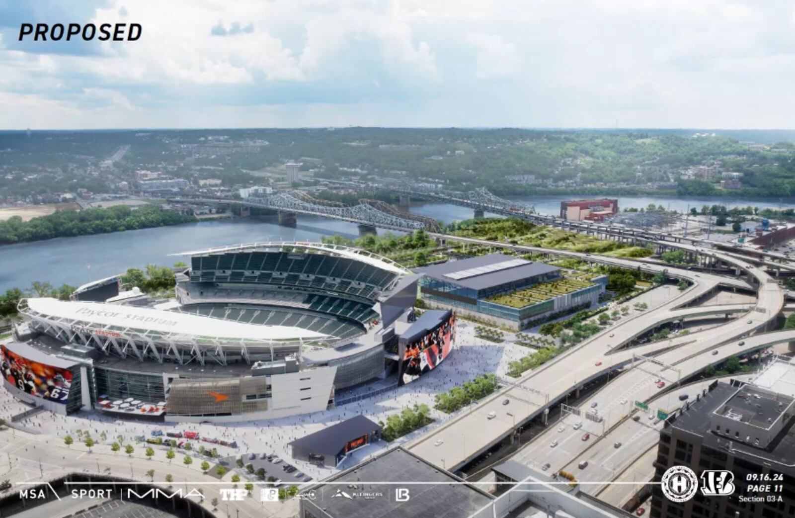 Hamilton County has released renderings and images showing what Paycor Stadium could look like if it undergoes a massive renovation. Hamilton County Commission President Alicia Reece has met with Ohio Gov. Mike DeWine to ask for state funding. Renderings show a massive retooling of the stadium’s north end zone sections, with new club seats and other premium-seating options, as well as a large viewing patio and giant scoreboard. HAMILTON COUNTY
