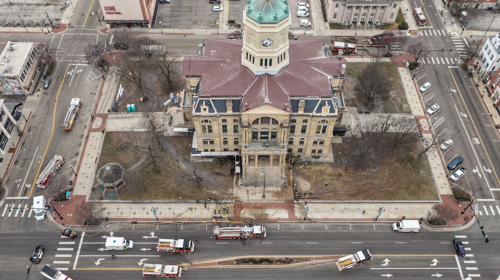 Reports said a fire broke out at the historic Butler County Courthouse in downtown Hamilton this morning. NICK GRAHAM / STAFF