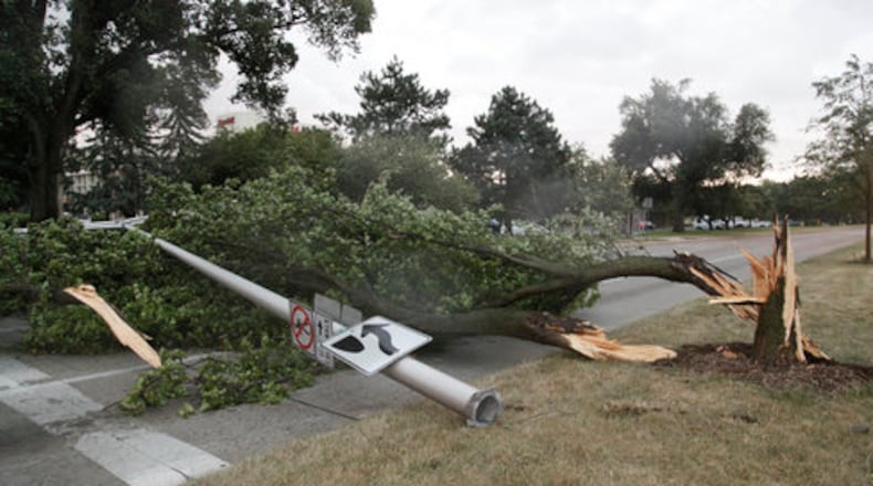 Severe storms moved through the area Friday, June 29, causing major damage and power outages. A tree and light pole were blown over near Patterson Blvd.