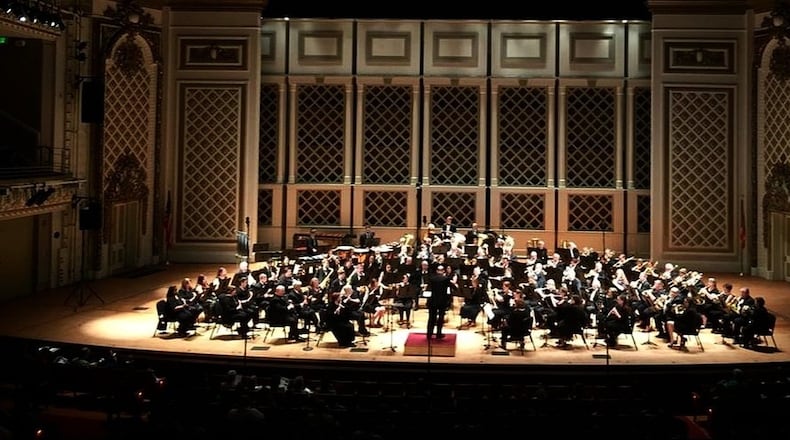 The Southwestern Ohio Symphonic Band performing at the 2018 “Windfest!” concert at Cincinnati’s Music Hall. CONTRIBUTED