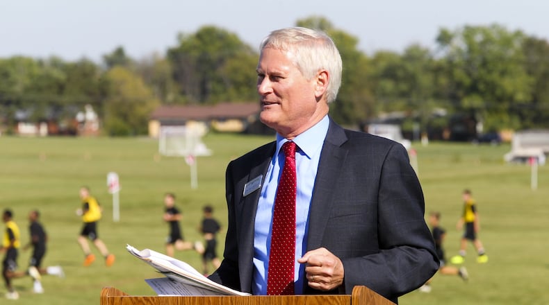 Jonathan Granville, executive director of MetroParks of Butler County, recently received a new 25-month contract. He will receive a salary of $85,696 a year and was granted a $20,000 performance bonus. Granville spoke at the Grand Opening ceremony and announcement of new facilities at the Voice of America MetroPark in a partnership with West Chester Hospital in late 2014. GREG LYNCH / STAFF
