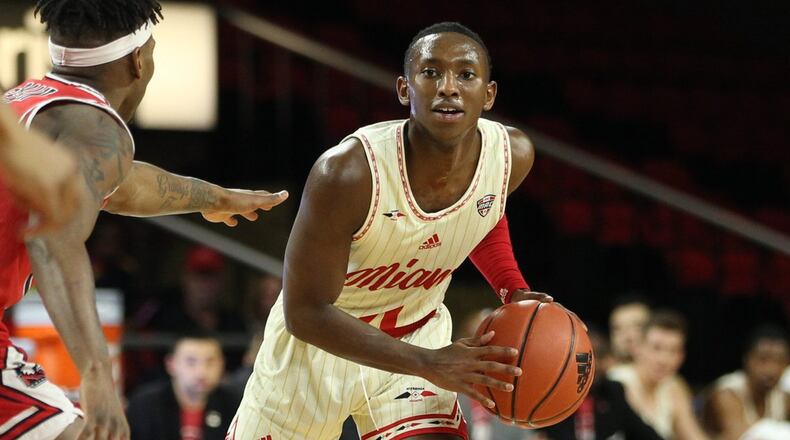 Isaiah Coleman-Lands scored 15 points to lead Miami in Saturday’s upset win over Northern Illinois at Millett Hall. Miami Athletics photo