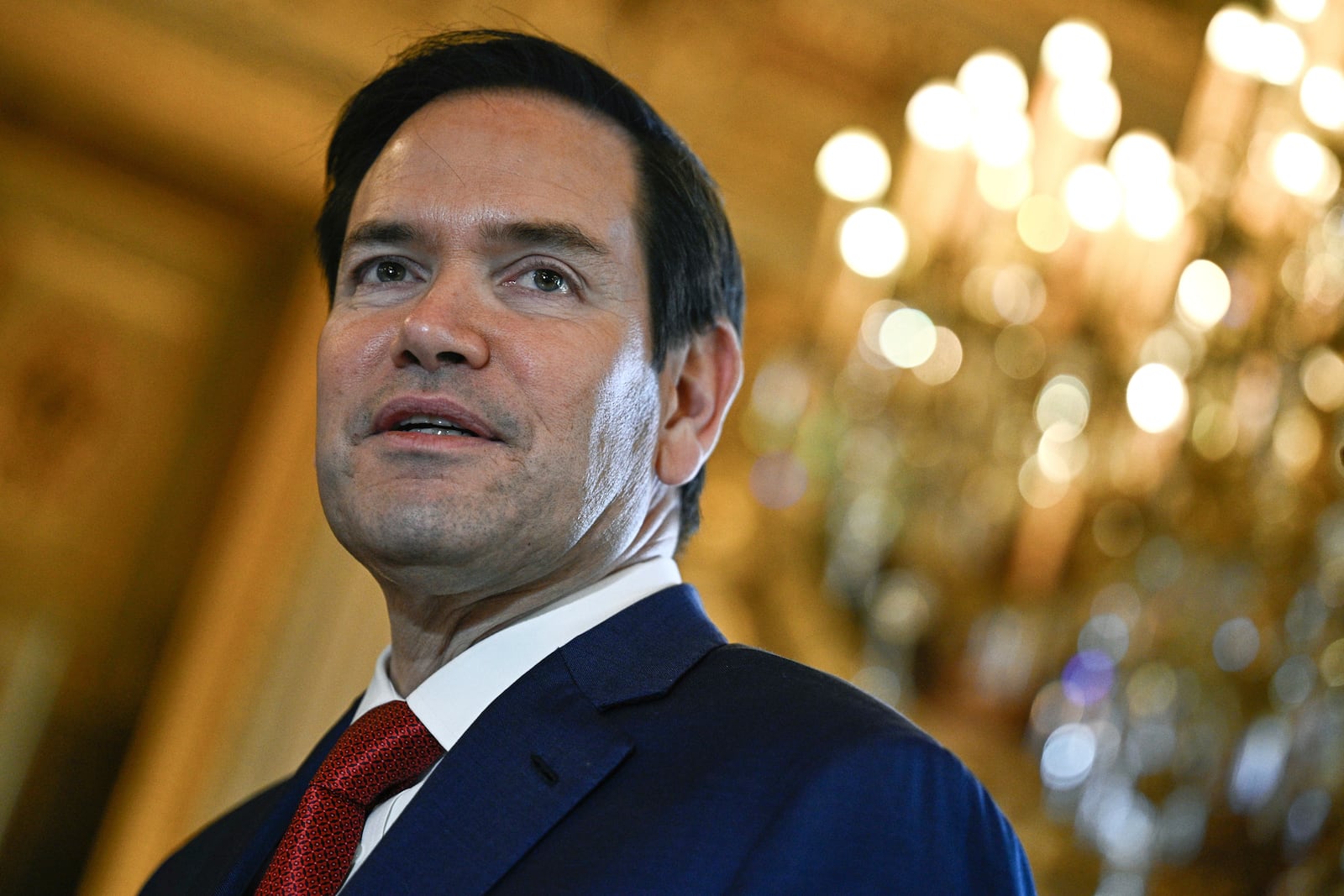 US Secretary of State Marco Rubio looks on as he arrives at the Quai d'Orsay, France's Minister of Foreign Affairs for high-level talks to discuss Ukraine and its security in Paris Thursday, April 17, 2025. (Julien de Rosa, Pool via AP)