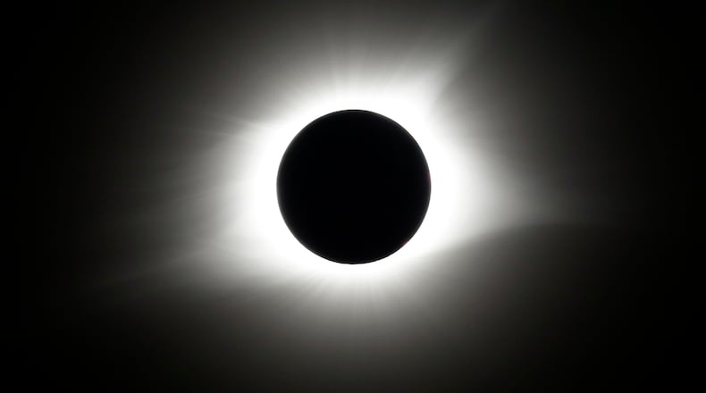 FILE - The period of total coverage during the solar eclipse is seen near Hopkinsville, Ky. Monday, Aug. 21, 2017. The location, which is in the path of totality, is also at the point of greatest intensity. It’s only a year until a total solar eclipse sweeps across North America. On April 8, 2024, the moon will cast its shadow across a stretch of the U.S., Mexico and Canada, plunging millions of people into midday darkness. (AP Photo/Mark Humphrey, File)
