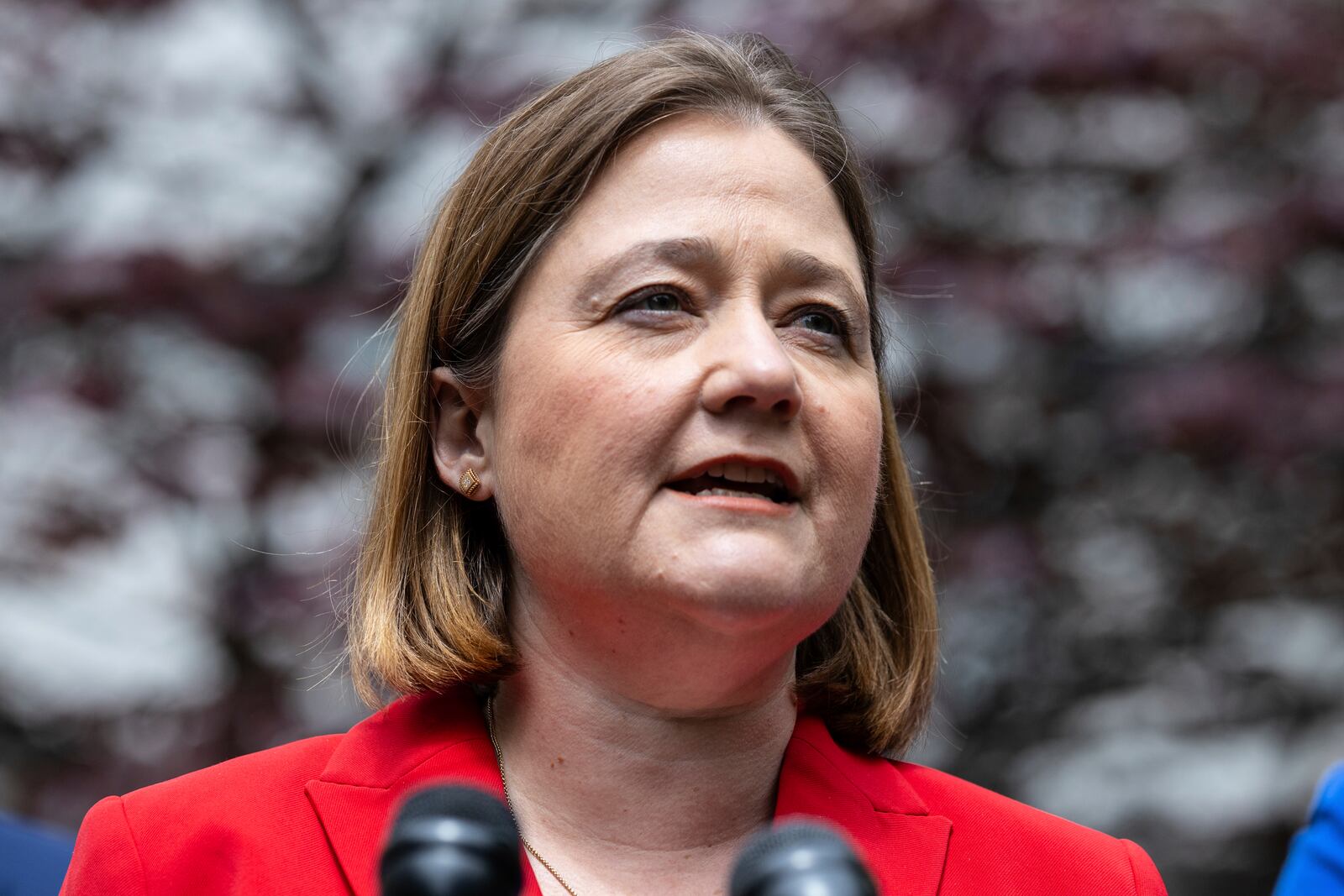 FILE - Iowa Attorney General Brenna Bird speaks at a press conference, May 13, 2024, in New York. (AP Photo/Stefan Jeremiah, File)