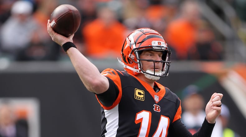CINCINNATI, OH - NOVEMBER 25: Andy Dalton #14 of the Cincinnati Bengals throws a pass during the first quarter of the game against the Cleveland Browns at Paul Brown Stadium on November 25, 2018 in Cincinnati, Ohio. (Photo by John Grieshop/Getty Images)