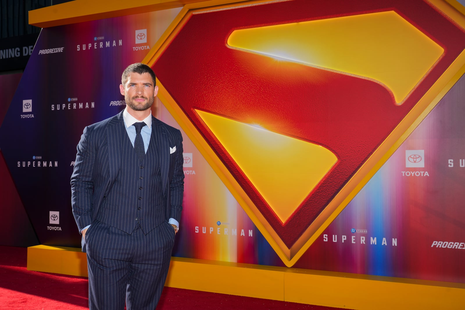 David Corenswet arrives at the premiere of "Superman" on Monday, July 7, 2025, at TCL Chinese Theatre in Los Angeles. (Photo by Jordan Strauss/Invision/AP)