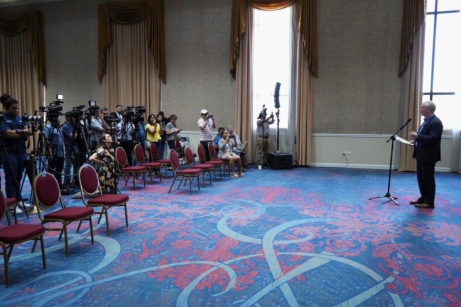 Maryland Sen. Chris Van Hollen speaks to the press in San Salvador, El Salvador, where he arrived regarding Kilmar Abrego Garcia, a Salvadoran citizen who was living in Maryland and deported to El Salvador by the Trump administration, Thursday, April 17, 2025. (AP Photo/Salvador Melendez)