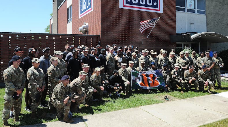 Cincinnati Bengals rookies had the opportunity to engage with military members during a USO luncheon Friday June 3, 2022 to learn about the life of an Airmen. Following the luncheon, the team will tour a C-17 aircraft at the 445th Airlift Wing, visit the 88th Air Base Wing Honor Guard and conclude the tour with meeting some of the Air Force’s bravest Airmen assigned to the Explosives Ordinance Disposal team. The hands-on tour will give the team an insight of Air Force capabilities and the missions at Wright-Patterson Air Force Base. MARSHALL GORBY\STAFF