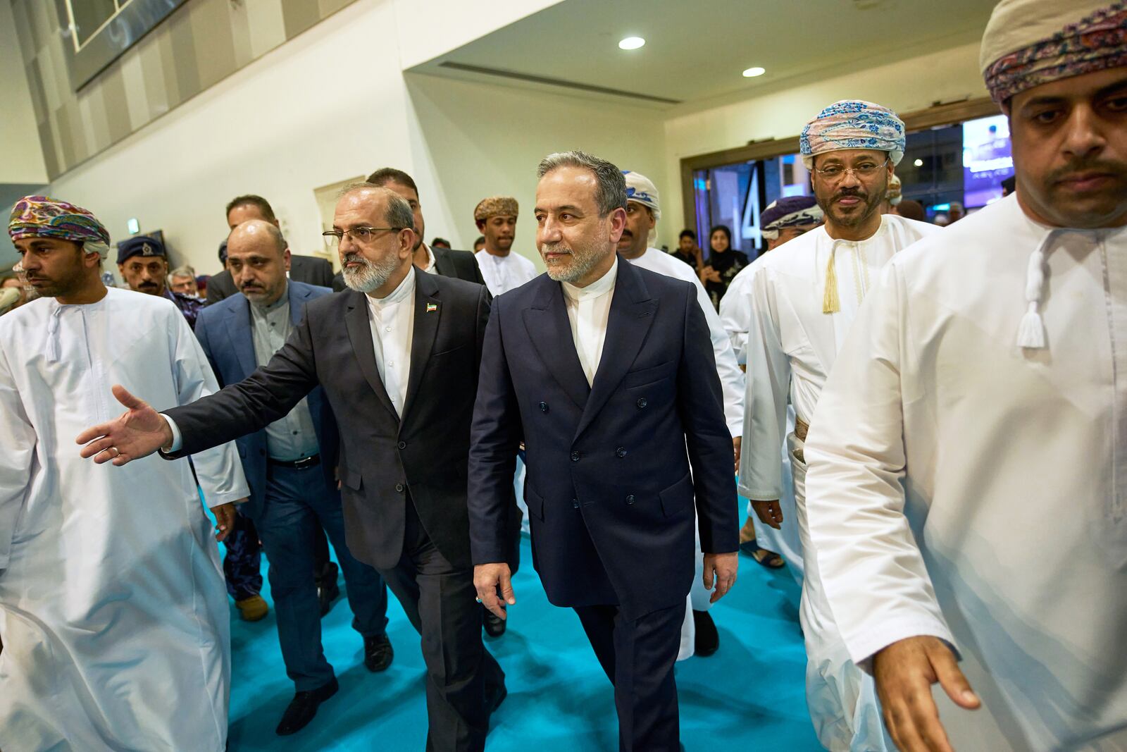 Iranian Foreign Minister Abbas Araghchi, visits the Muscat International Book Fair in Oman, Friday, April 25, 2025. (AP Photo/ Fatima Shbair)