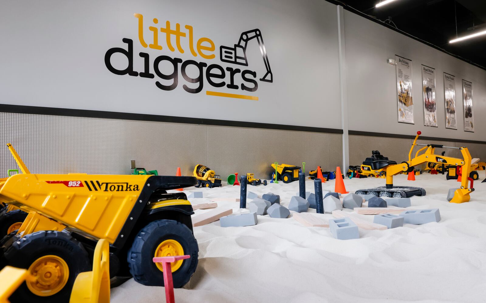 Little Diggers is a newer play place for kids 7 and younger at 9442 Waterfront Drive in West Chester Township. There are toy excavators, dumps trucks and more to play with in the giant indoor sand box and two smaller sandboxes that can be used for private party events. NICK GRAHAM/STAFF