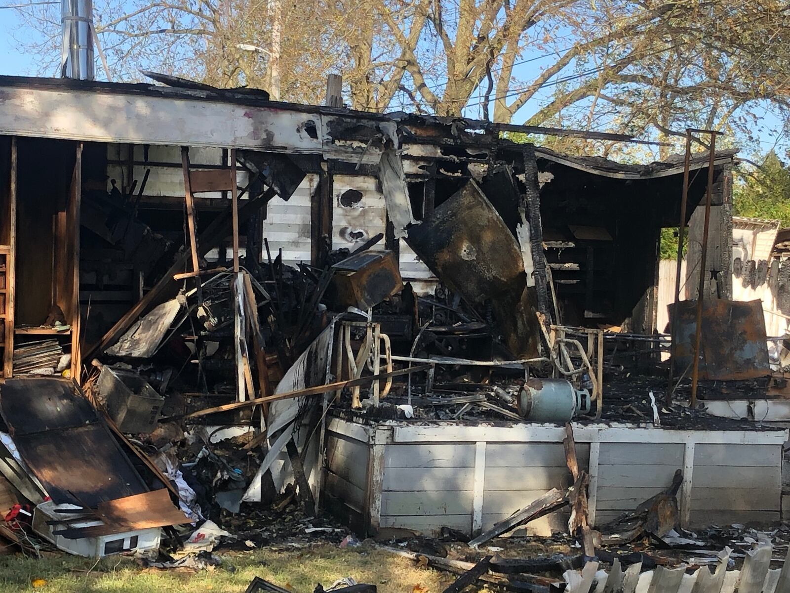 A fire on Nov. 5 destroyed this mobile home in the 4100 block of Jewell Avenue in Middletown. The lone occupant escaped uninjured, according to the fire report. RICK McCRABB/STAFF