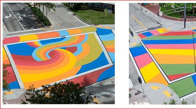 Miami University planning students suggested intersections in Hamilton’s Second Ward could be made more attention-grabbing by painting them with dramatic colors and shapes. PROVIDED