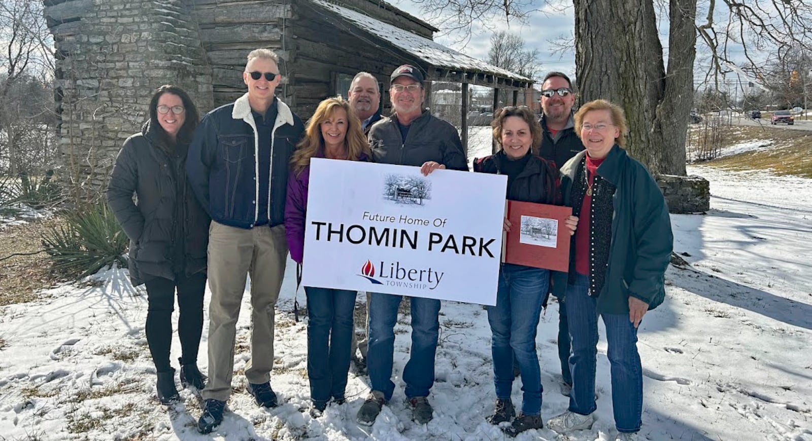 Harold Thomin, center, is donating a 5-acre parcel on Princeton Road, to the township for a park, in honor of his late father, Robert Thomin. Contributed photo