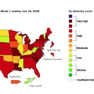 This is the weekly Outpatient Respiratory Illness Activity map from the CDC, for the week ending Jan 10, 2026.