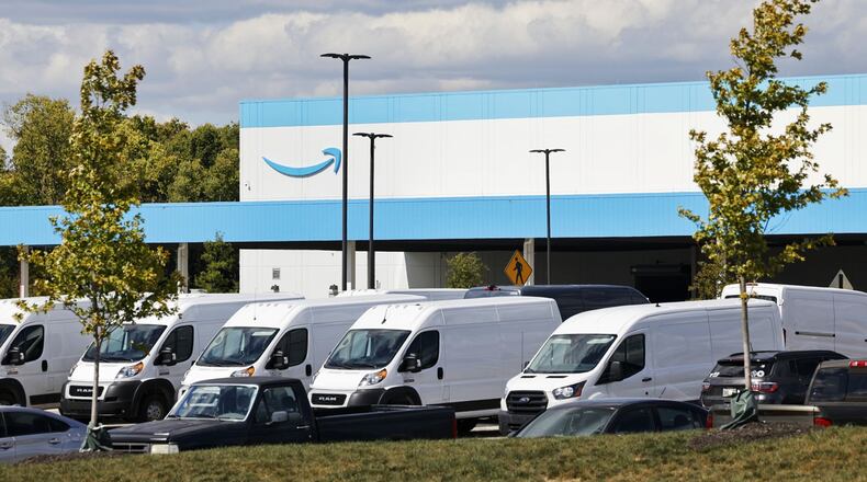 The Amazon distribution center on Allen Road in West Chester Twp. is shown here. Second Samuel Transport, which is laying off 55 employees, is based out of this "last mile" center. NICK GRAHAM/STAFF