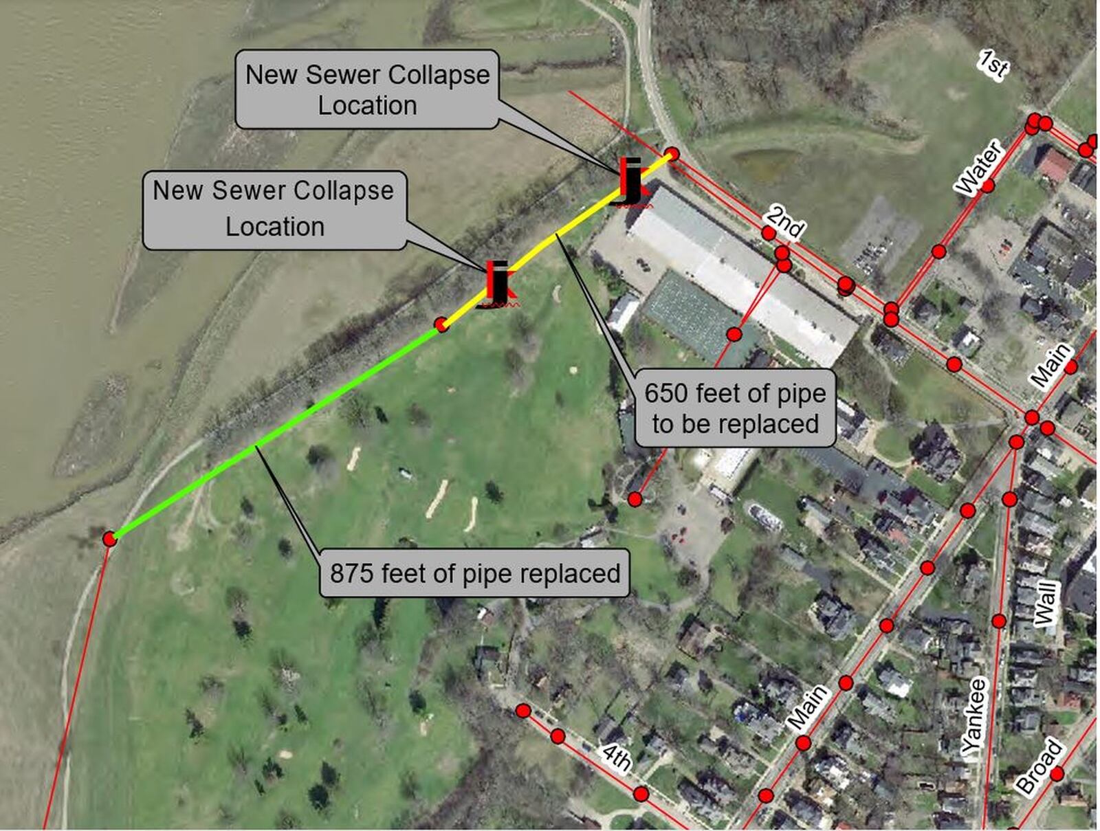 Additional collapses in the North Interceptor sewer line has forced Middletown to replace another 650 feet of the line that goes through Forest Hills Country Club. The city felt it would be better to replace the collapsed line rather than do a spot repair. City Council approved the project and the cost is not to exceed $1 million. Earlier this year, the city replaced 875 feet of the interceptor line. The costs to replace the line will count towards the city’s consent decree requirements to improve the sewer system. CONTRIBUTED/CITY OF MIDDLETOWN
