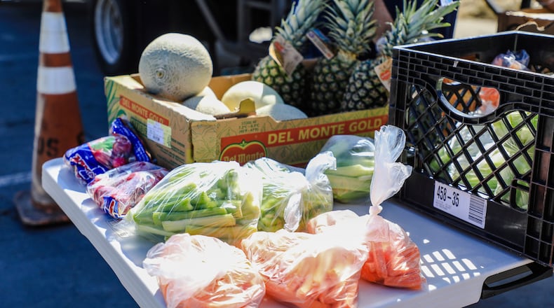 FILE - Fresh produce is available for bagged meals in Edwards, Colo., March 16, 2020. (Chris Dillmann/Vail Daily via AP, File)