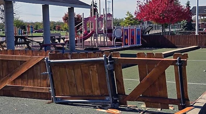 A fence at the Joe Nuxhall Miracle League Field complex was damaged over the weekend by vandals. CONTRIBUTED