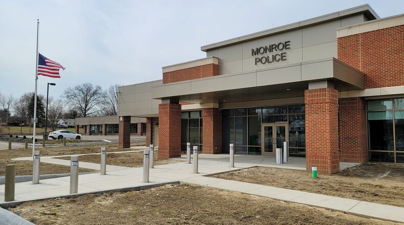 Monroe is considering installing solar panels at four city-owned buildings, including the police station, 601 S. Main St. The panels would cost about $1.1 million and save the city $1.5 million in electric bills over 25 years. NICK GRAHAM/STAFF