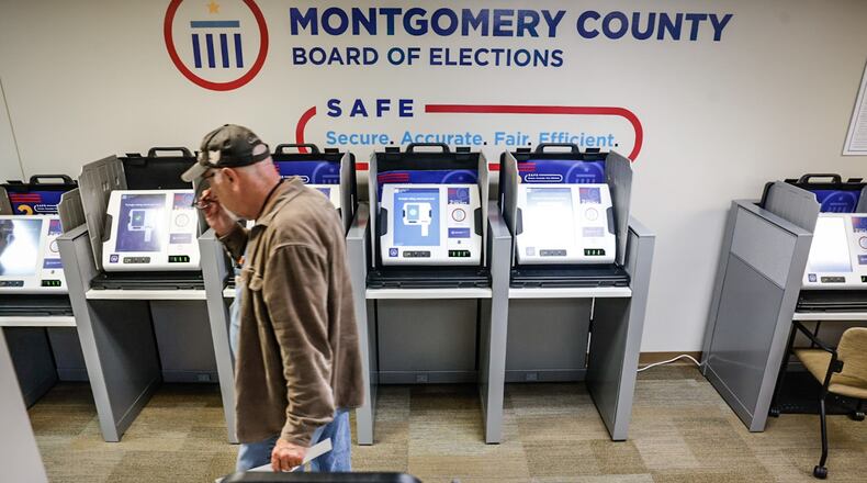 An early Dayton voter cast his ballot Friday April 28, 2023 at the Montgomery County Board of Elections. JIM NOELKER/STAFF