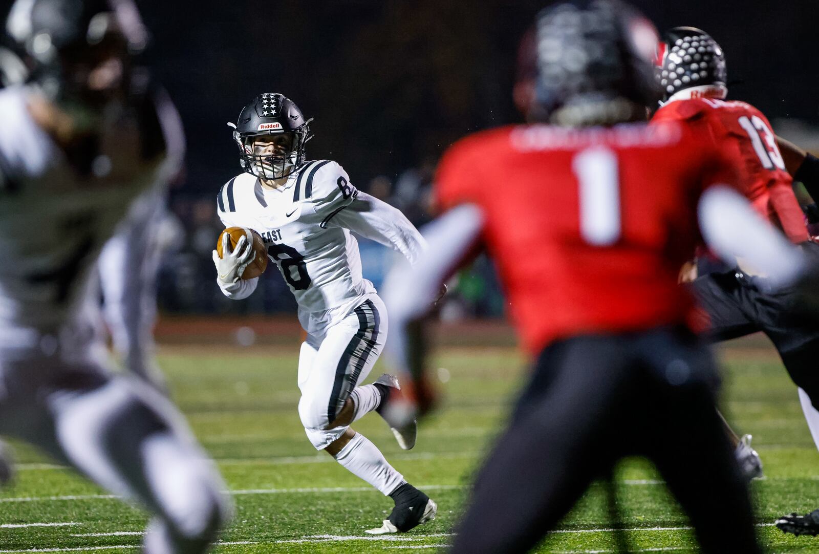 Lakota East running back Nick Rabin carries the ball during their football game against Lakota West Friday, Oct. 22, 2021 at Lakota West High School in West Chester Township. Lakota West won 34-7. NICK GRAHAM/STAFF