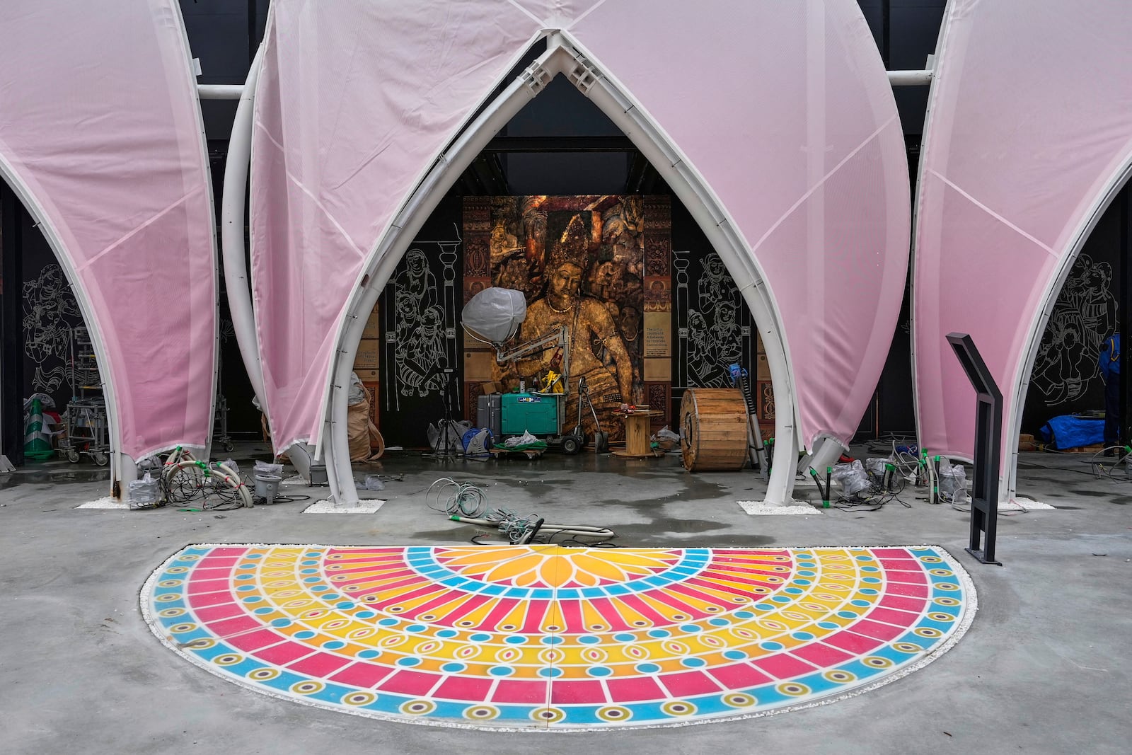 India's pavilion is seen incomplete to open for the opening day of the Expo 2025 in Osaka, central Japan, Sunday, April 13, 2025. (AP Photo/Hiro Komae)