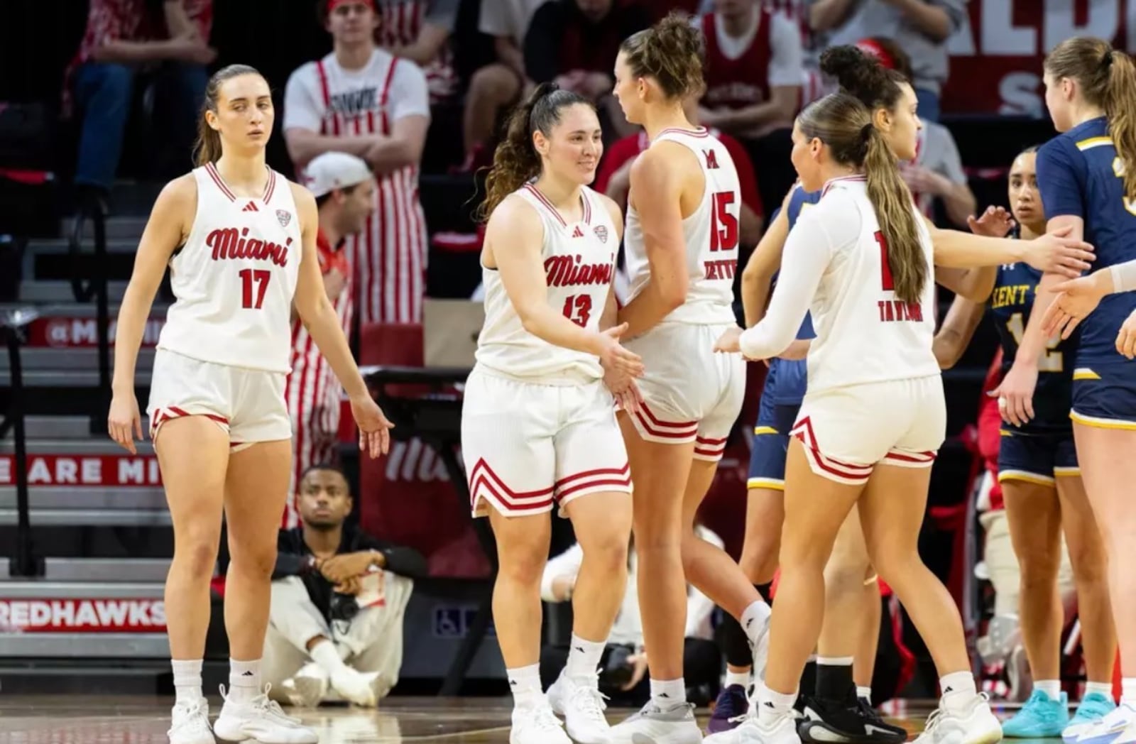 The Miami women’s basketball team captured a Mid-American Conference regular season title with its win over Kent State on Wednesday night at Millett Hall. MIAMI ATHLETICS PHOTO