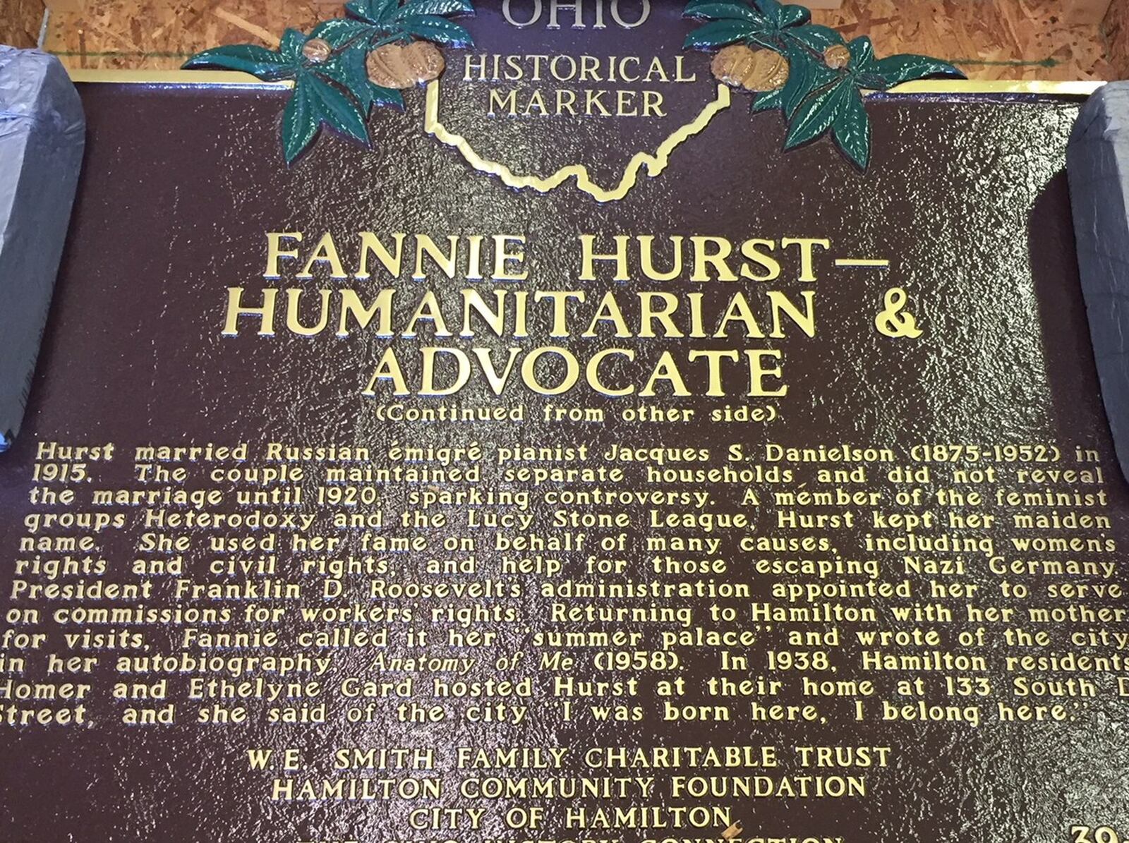 The Ohio Historical Marker to honor famed Hamiltonian Fannie Hurst.
