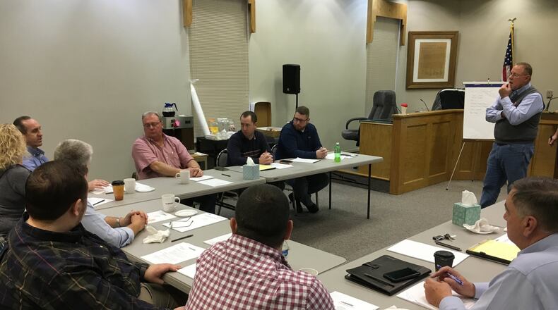 Franklin City Manager Sonny Lewis facilitates a discussion about economic development with members of Carlisle Village Council and key staff members during council’s annual planning retreat Jan. 27 at Town Hall. Discussions focused on economic development, park improvement and community outreach. ED RICHTER/STAFF
