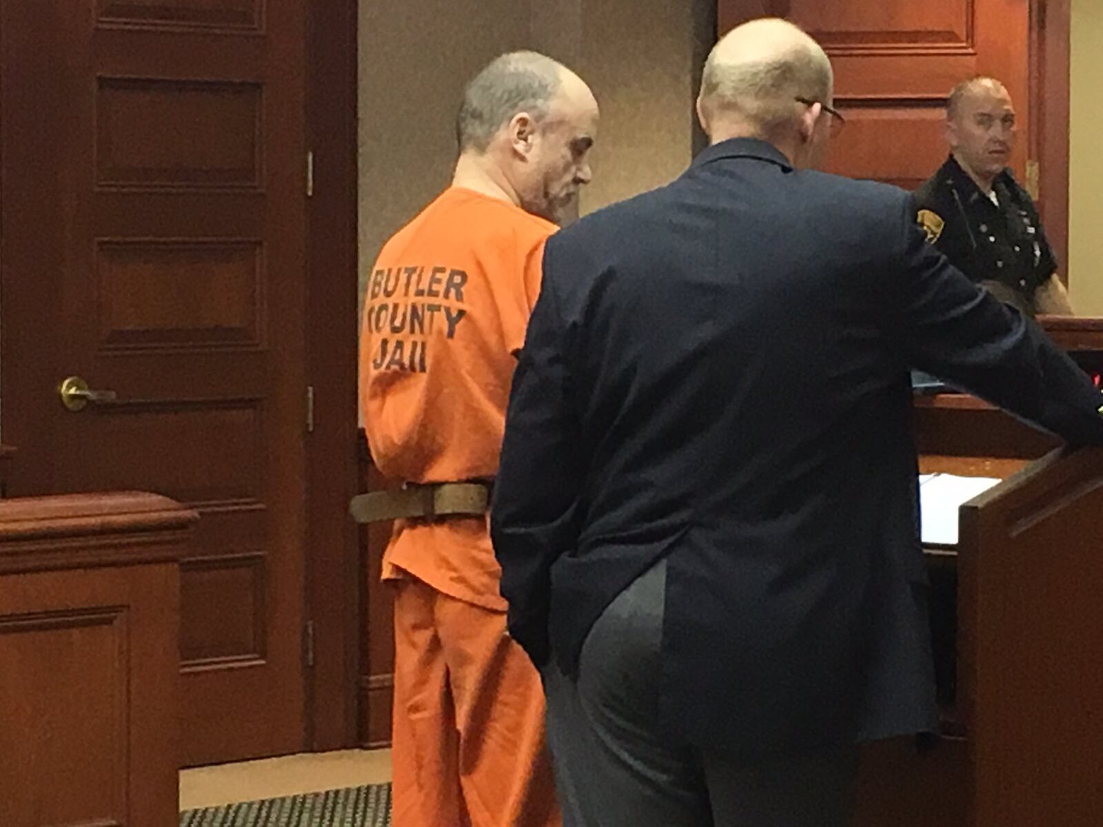 Phillip Gregory Norman with attorney Jeremy Evans during his arraginment in Butler County Common Pleas Court. LAUREN PACK/STAFF