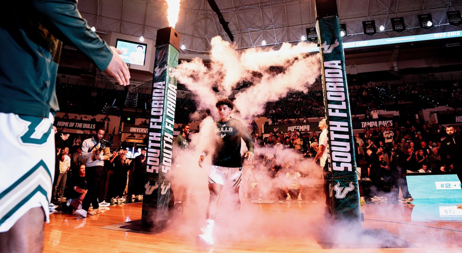 South Florida's Wes Enis, a Miami East graduate, is introduced before a game against Florida A&M on Nov. 3, 2025, at the Yuengling Center in Tampa, Fla. Photo courtesy of South Florida