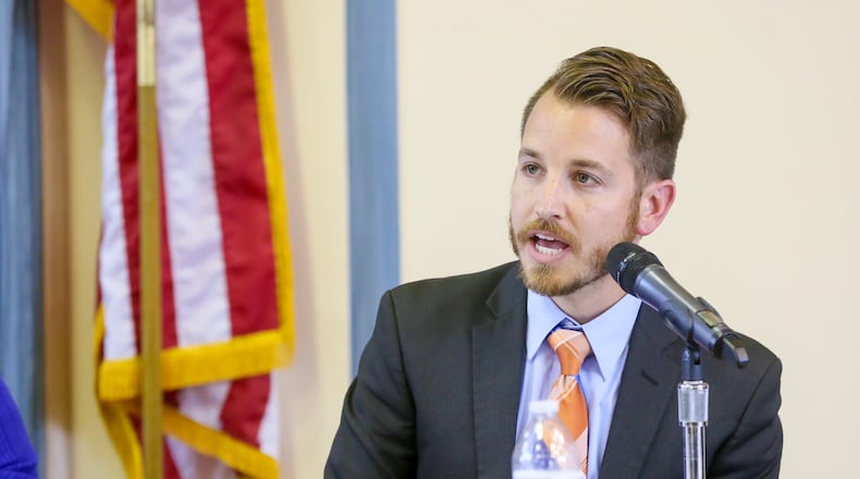 Michael Ryan, new Hamilton city council member and vice mayor, speaking at a forum held Wednesday, Sept. 6, 2017 at the Hamilton Mill. GREG LYNCH / STAFF
