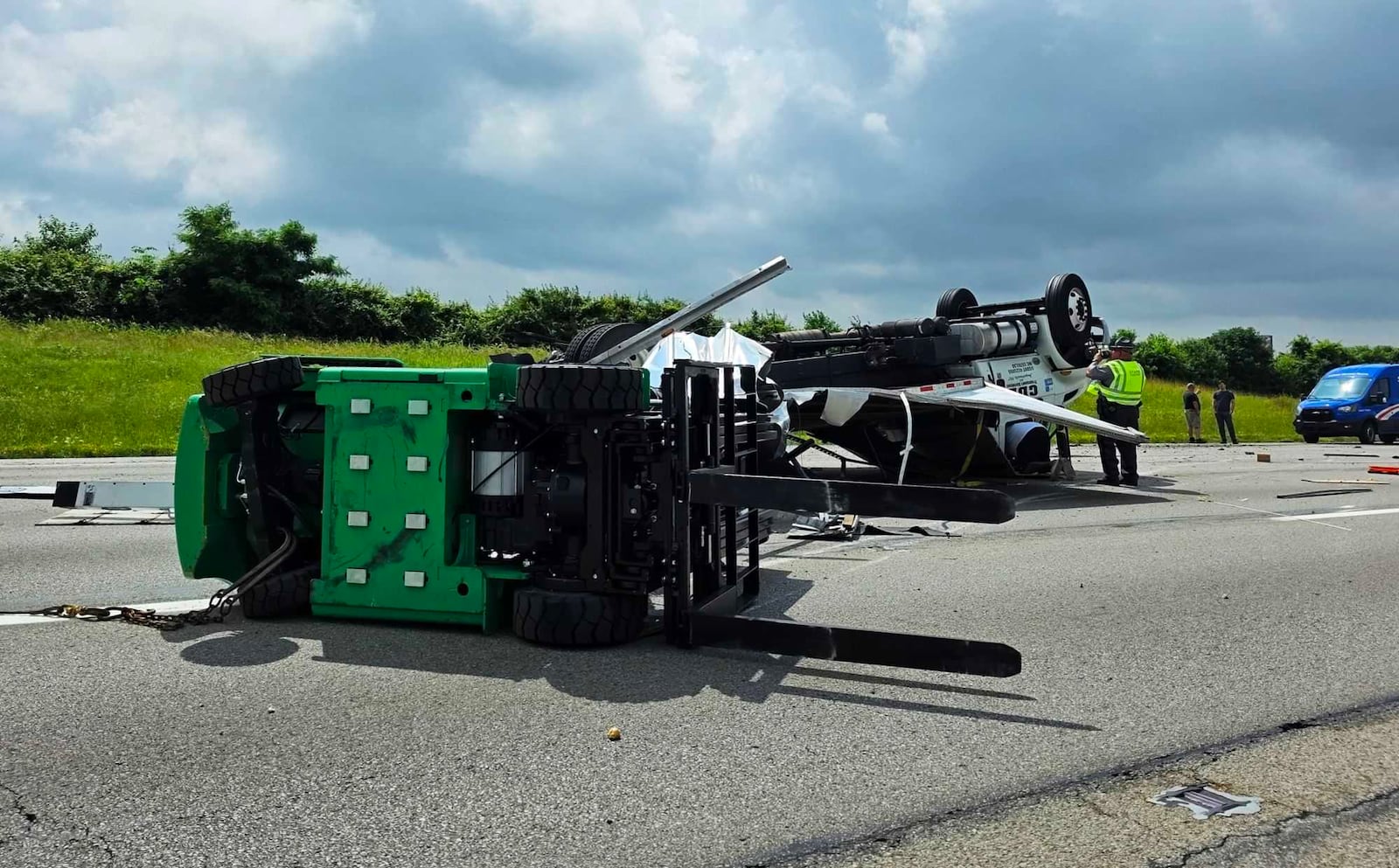 A crash is blocking three right lanes on Wednesday morning, June 18, 2025, on Interstate-75 northbound just north of the Middletown exit. NICK GRAHAM/STAFF