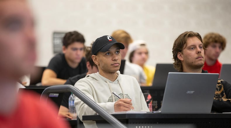 Students listen to a lecture in the College of Design, Architecture, Art and Planning at the University of Cincinnati. CONTRIBUTED