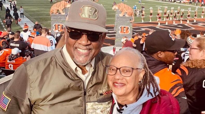 Pastor Michael Bailey and his wife, Patsy, have attended all home Bengals games for years. They will be in Paul Brown Stadium today when the Bengals face the Raiders in an AFC Wild Card game. SUBMITTED PHOTO