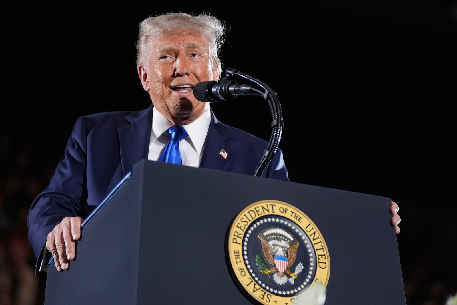 FILE - President Donald Trump gives a commencement address at the University of Alabama, Thursday, May 1, 2025, in Tuscaloosa, Ala. (AP Photo/Manuel Balce Ceneta, File)