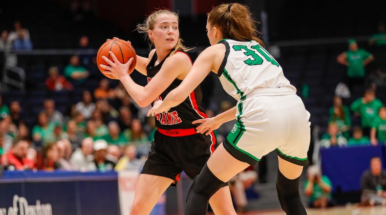 The Fort Loramie High School girls basketball team defeated Waterford in the Division IV state championship game at UD Arena on March 16, 2024. Michael Cooper/CONTRIBUTED