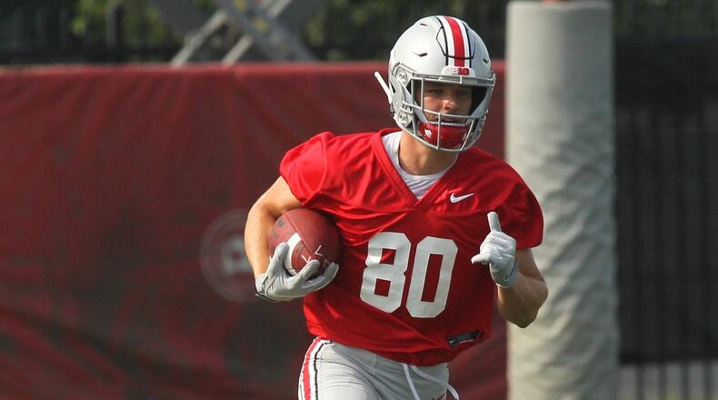 Ohio State’s C.J. Saunders practices on Aug. 2, 2019, at the Woody Hayes Athletic Center in Columbus. David Jablonski/Staff