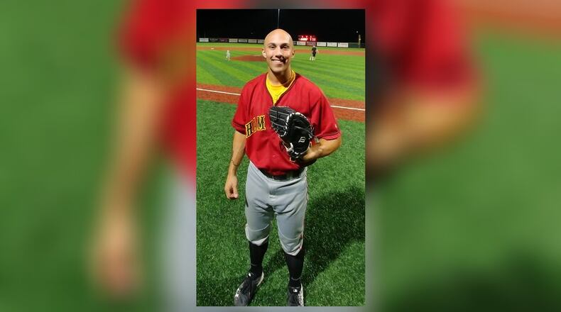 Marshall Rich stands on Foundation Field following the Hamilton Joes final regular season game last Sunday. Rich lives in Oxford and will be a junior at Miami University Hamilton this year, playing baseball for the Harriers. CONTRIBUTED/BOB RATTERMAN