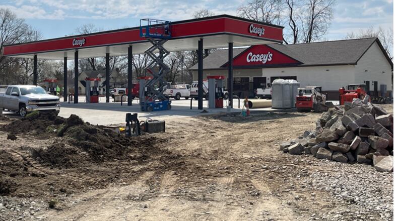 Work continues at the new Casey's General Store at 767 Central Ave. in Carlisle. The new 3,200 square-foot store will feature various offerings such as prepared food like handmade pizza, along with convenience staples from beverages to snacks, and fuel, officials have said. ED RICHTER/STAFF