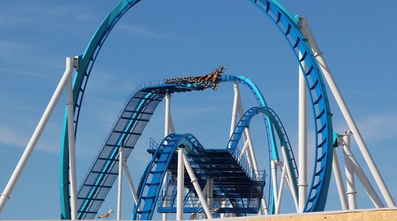 Cedar Point’s new wing roller coaster, GateKeeper, takes its inaugural flight as a part of the testing procedures before the coaster and park open for the upcoming season. CONTRIBUTED