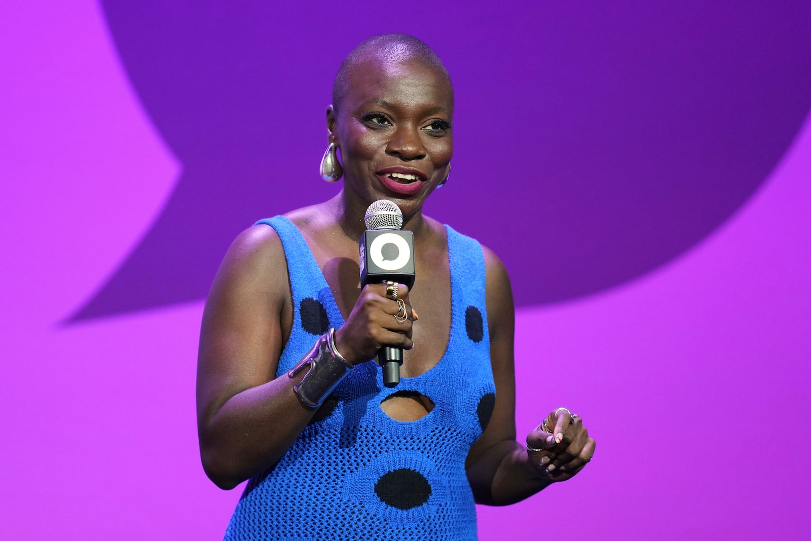 Jessica Nabongo speaks at a Global Citizen NOW event in Detroit, Thursday, July 10, 2025. (AP Photo/Paul Sancya)
