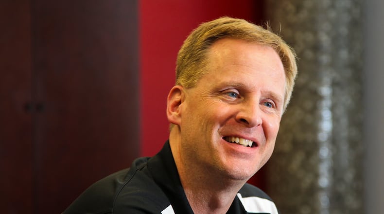 Miami University women's basketball coach Cleve Wright talks in his office at Millett Hall, Wednesday, June 12, 2013. GREG LYNCH / STAFF