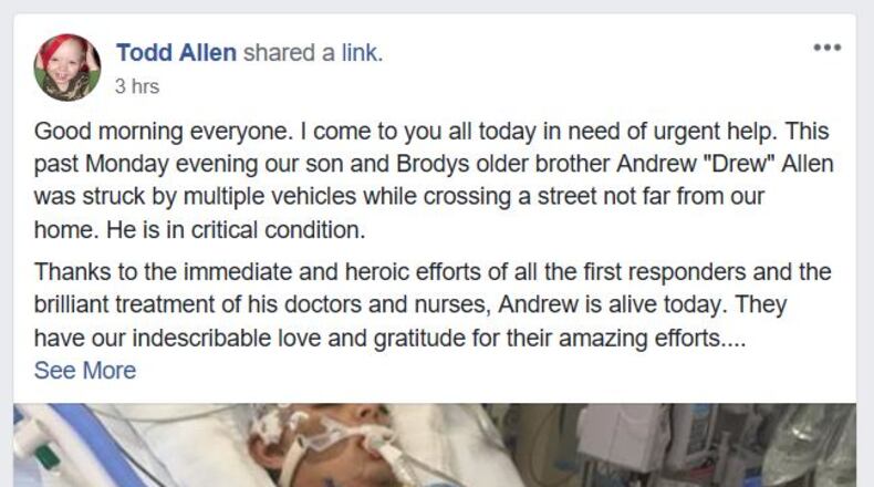 This Facebook post was written by Todd Allen, the father of brody and Andrew Allen, on Thursday.